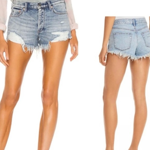 Free People Pants - We The Free by Free People Blue Jean Mid-Rise Distressed Frayed Denim Shorts 26